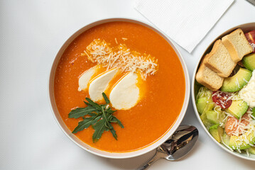 European dishes. Grey background. Copy space. Close up.