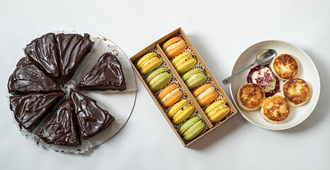 set of various plates of food isolated on white background