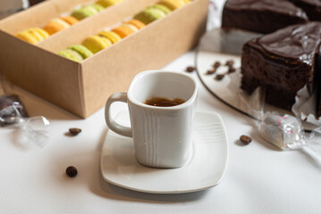 White cup of black coffee isolated on white background with clipping path