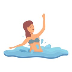 Girl need help in water icon cartoon vector. Beach guard. Life safety