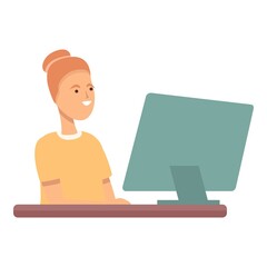 Pc learn icon cartoon vector. Kid school. Child internet