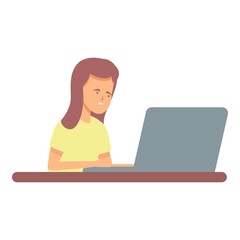 Girl learn icon cartoon vector. Internet school. Class laptop