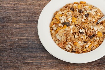 Oatmeal bowl. Oat porridge withfruits and milk for healthy breakfast or lunch. Healthy food, diet.
