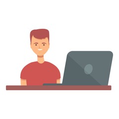 Happy online boy icon cartoon vector. Computer kid. Internet school
