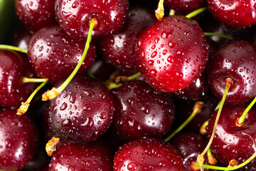 Ripe cherry and water drops
