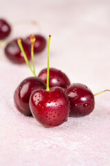 Ripe cherry and water drops