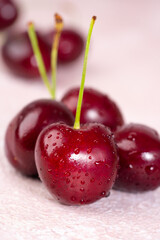Ripe cherry and water drops