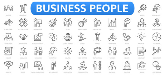 Business people 50 icons set. Human resources, office management - thin line web icon set. Businessman outline icons collection. Outline icons collection. - obrazy, fototapety, plakaty