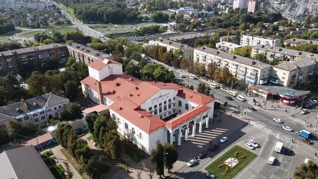 Regional Philharmonic in the city of Khmelnytsky. Beautiful architectural building in the city center.