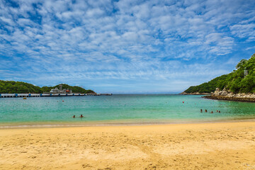 Beautiful Huatulco bay, Oaxaca - Mexico. Santa Cruz marina and resort hotels. Bahias de Huatulco was developed in the 1980s by FONATUR, Mexico's tourism development age
