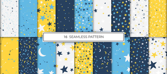 Collection of star patterns colorful space sky design for printing
