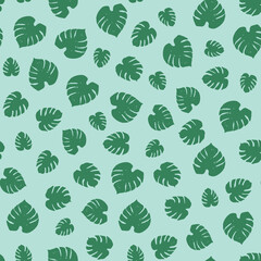 Tropical Hawaii party monstera palm leaves seamless vector pattern