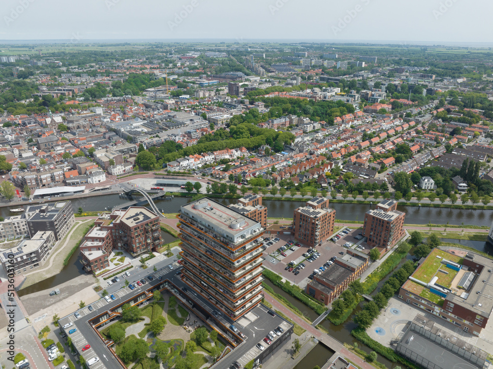 Wall mural purmerend urban city in north holland the netherlands holland, aerial drone overhead overview. city 