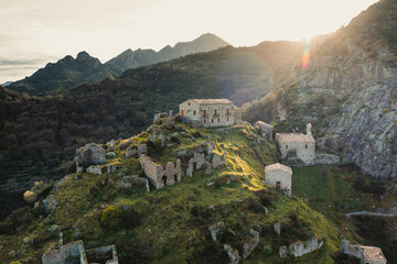 Fototapeta Ancient ruins of Samo on the top of the mountain. Aspromonte Calabria obraz