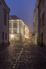 Krakow old town, Kanonicza street in the foggy night