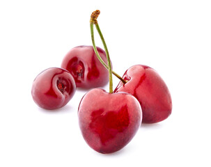 Sweet cherries  isolated on white background cutout. Ripe berries closeup.