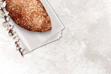 Challah bread. Sabbath kiddush ceremony composition. Freshly baked homemade bread for Holidays