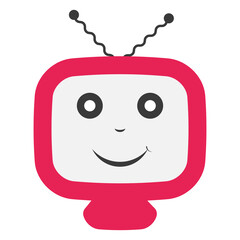 cute old pink tv character with face big eyes and smile