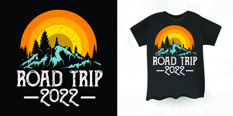 Road Trip 2022 Funny  Summer Vacation Vintage Camper Camping T-shirt Design