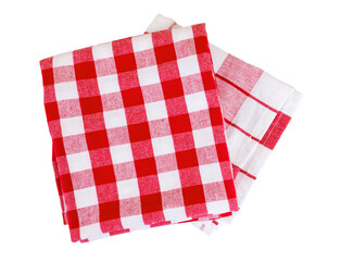 Red kitchen checkered tablecloth isolated on white