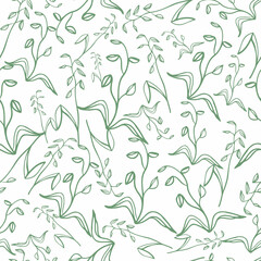 seamless delicate pattern of plants with buds in the style of minimalism