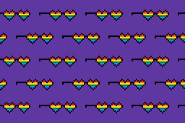 Rainbow heart shape pixel art seamless pattern
