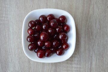 A pile of freshly picked sour cherries