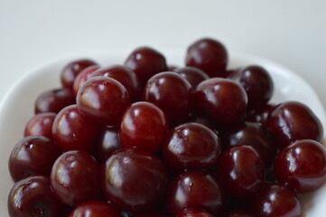 A pile of freshly picked sour cherries