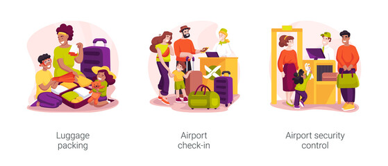 Fototapeta premium Going on vacation isolated cartoon vector illustration set