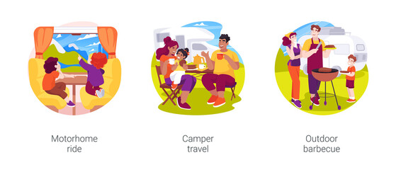 Fototapeta premium Motorhome vacation isolated cartoon vector illustration set