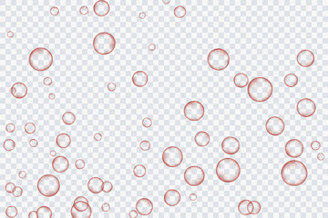 Red air bubbles, oxygen, champagne crystal clear, isolated on a transparent background of modern design. Vector illustration of EPS 10.