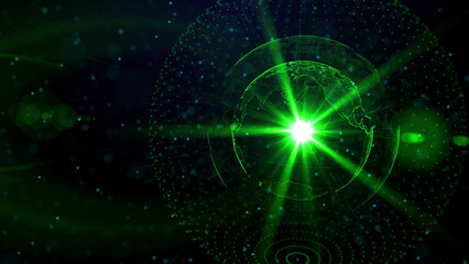 Digital green planet of Earth, 3D animation