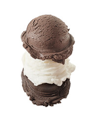 Chocolate abd vanilla ice cream isolated on white background