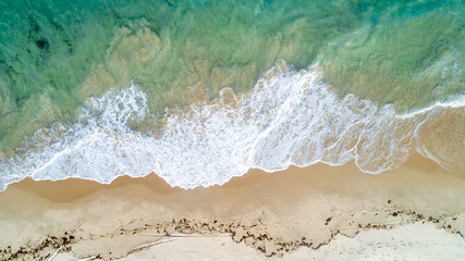 Fototapeta na wymiar aerial view of the sandy beach and ocean in Zanzibar