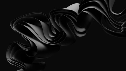 Abstract cloth black background. Smooth curvy layers wallpaper. 3d rendering