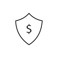Dollar, protectiom, shield, secure icon vector image. Can also be used for shopping and ecommerce. Suitable for use on web apps, mobile apps and print media. eps 10