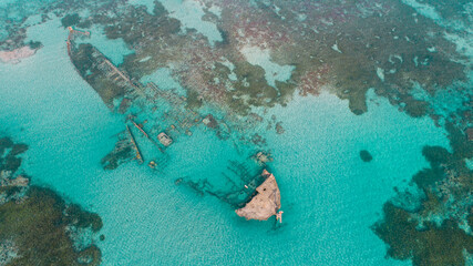 aerial view of the ship wreck in the indian ocean in dar es salaam, Tanzania