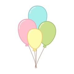 Multi-colored balloons tied to a rope. Design element. Vector illustration isolated on white background.