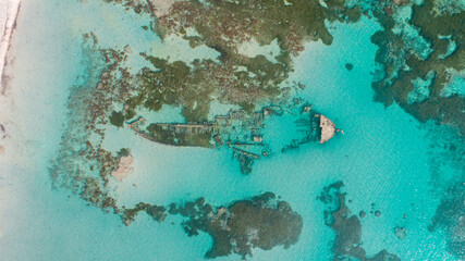 aerial view of the ship wreck in the indian ocean in dar es salaam, Tanzania