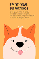 Template with a dog for a veterinary clinic, an emotional support service  animal. Vector illustration in a flat style.