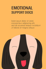 Template with a dog for a veterinary clinic, an emotional support service  animal. Vector illustration in a flat style.