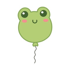 Kawaii frog balloon. Cartoon style.  Cute vector illustration isolated on white background.