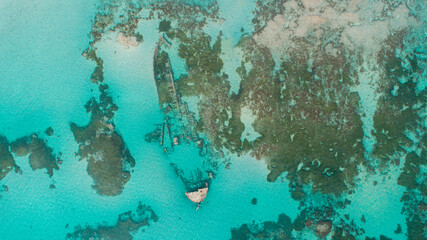 aerial view of the ship wreck in the indian ocean in dar es salaam, Tanzania