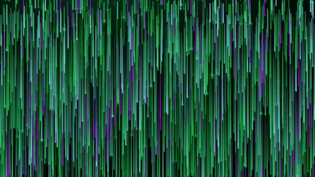 Colorful abstract stream of lines flowing on a black background. Motion. Narrow parallel slowly moving rays.