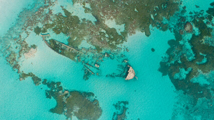 Fototapeta na wymiar aerial view of the ship wreck in the indian ocean in dar es salaam, Tanzania