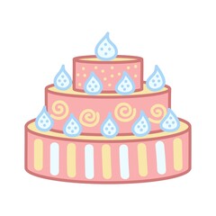 Big cake with pink icing. Cartoon style. Cute vector illustration isolated on white background.