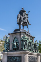 Obraz premium Equestrian monument of Kaiser Friedrich Wilhelm III, King of Prussia at Heumarkt square. Cologne, North Rhine Westphalia, Germany.