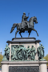 Obraz premium Equestrian monument of Kaiser Friedrich Wilhelm III, King of Prussia at Heumarkt square. Cologne, North Rhine Westphalia, Germany.
