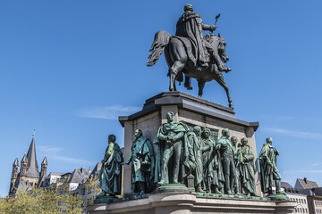 Equestrian monument of Kaiser Friedrich Wilhelm III, King of Prussia at Heumarkt square. Cologne,...