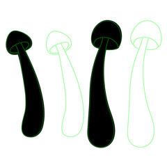 Set of dotted mushrooms vector simple illustration isolated on white background. Outline neon and silhouette hand drawn version. Vector mycology. Natural healthy fungus, autumn design.